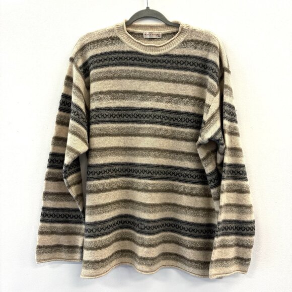 MODUS VIVENDI Mens Wool Silk Blend Sweater Pullover Size Large Striped Vintage - Picture 1 of 9